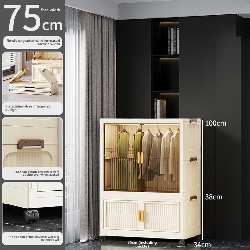 55-85 Children's simple wardrobe, clothes storage cabinet, multi-layer installation-free household snack locker, foldable Oasis Select 75CM B