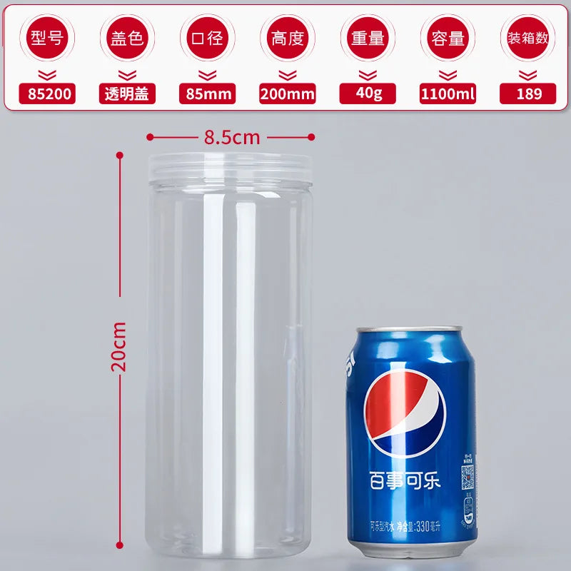 1PC Plastic Packing Bottle PET Clear Empty Seal Bottle Circular Bucket Storage Biscuit Jar Food Grade Sealed Cans Tank Container Oasis Select V-1100ml
