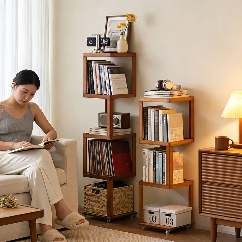 Bookshelf next to the desk Floor-to-ceiling student book storage bookshelf Multi-layer desk Movable wheeled coffee table Oasis Select