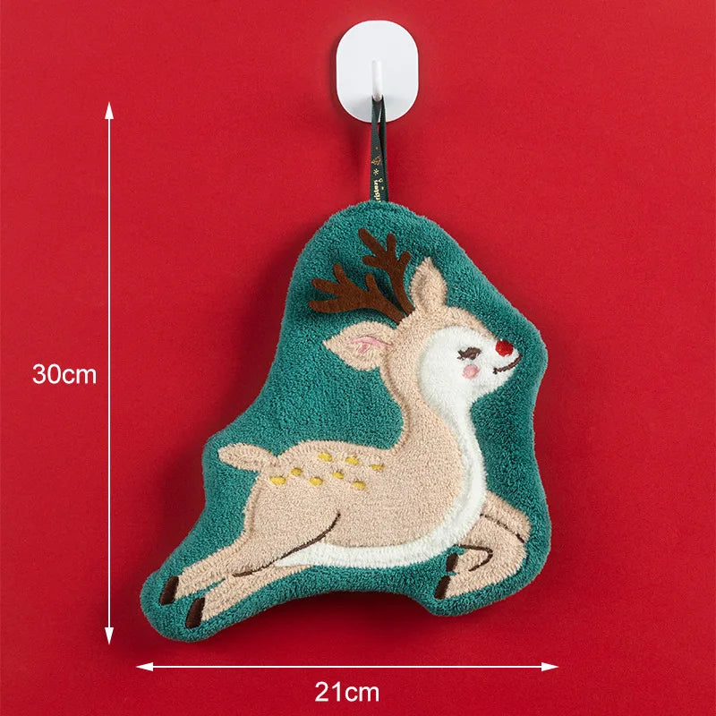 Hand Towels Kitchen and Bathroom Quick-drying Coral Fleece Christmas Towels Oasis Select Christmas Fawn