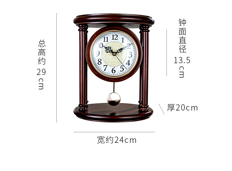 Solid Wood Living Room Desk Clock American Table Watch Decoration Home New Chinese Pendulum Clock Retro Clock Oasis Select