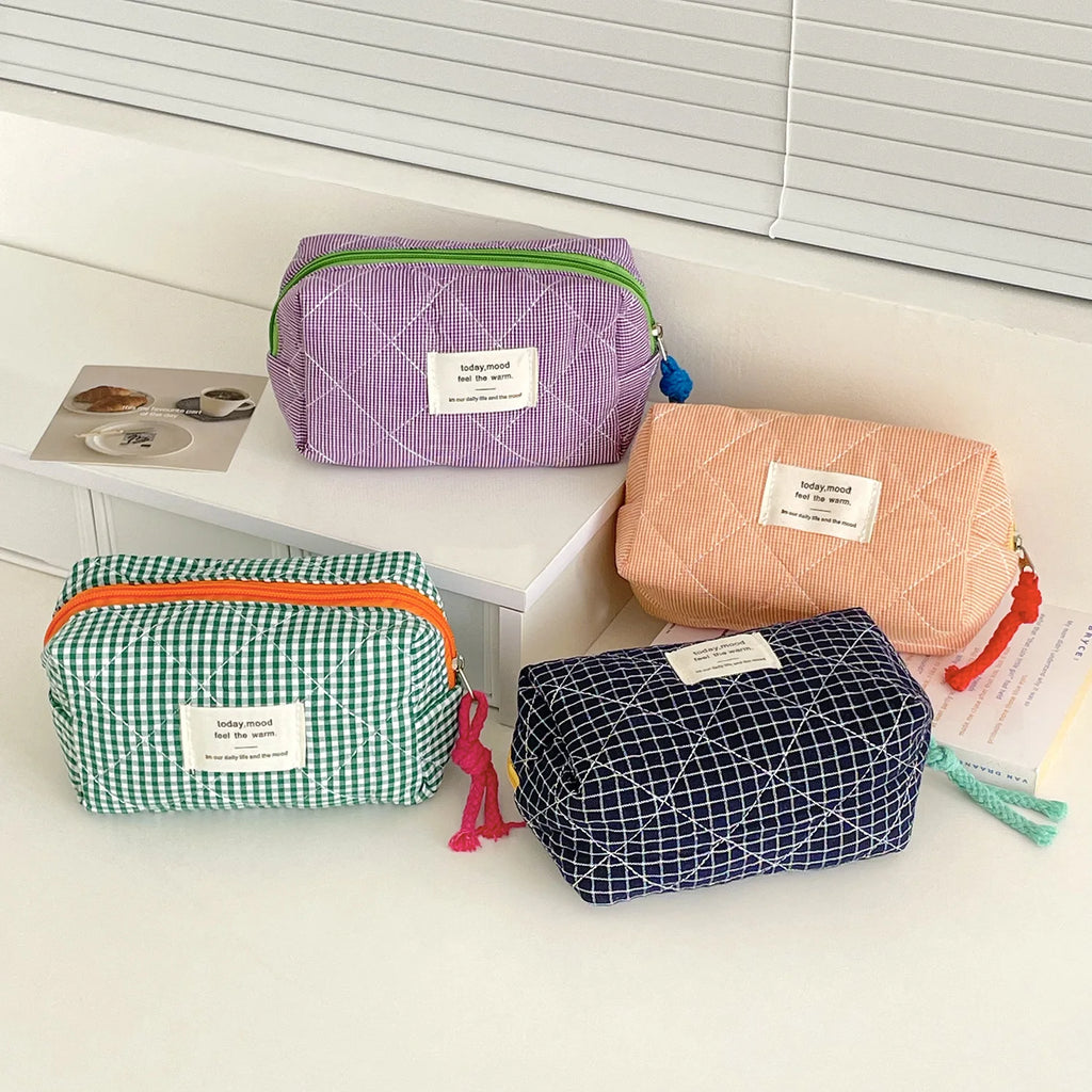 Vintage Plaid Octagon Bag, Japanese Style Makeup Pouch, Cute Cosmetic Bag for Women, Portable Travel Organizer Oasis Select
