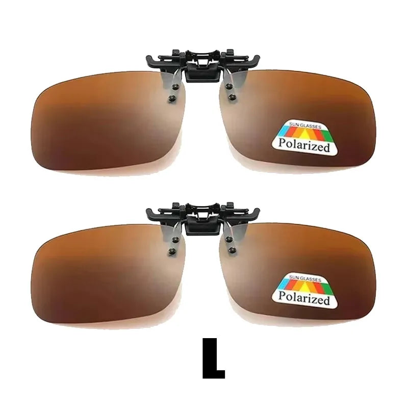 1/2/3PCS Polarized Sunglasses Clip For Driving Night Vision Glasses UV400 Outdoor Sunshade High Definition Sunglasses Clip Oasis Select Brown L x2Pcs