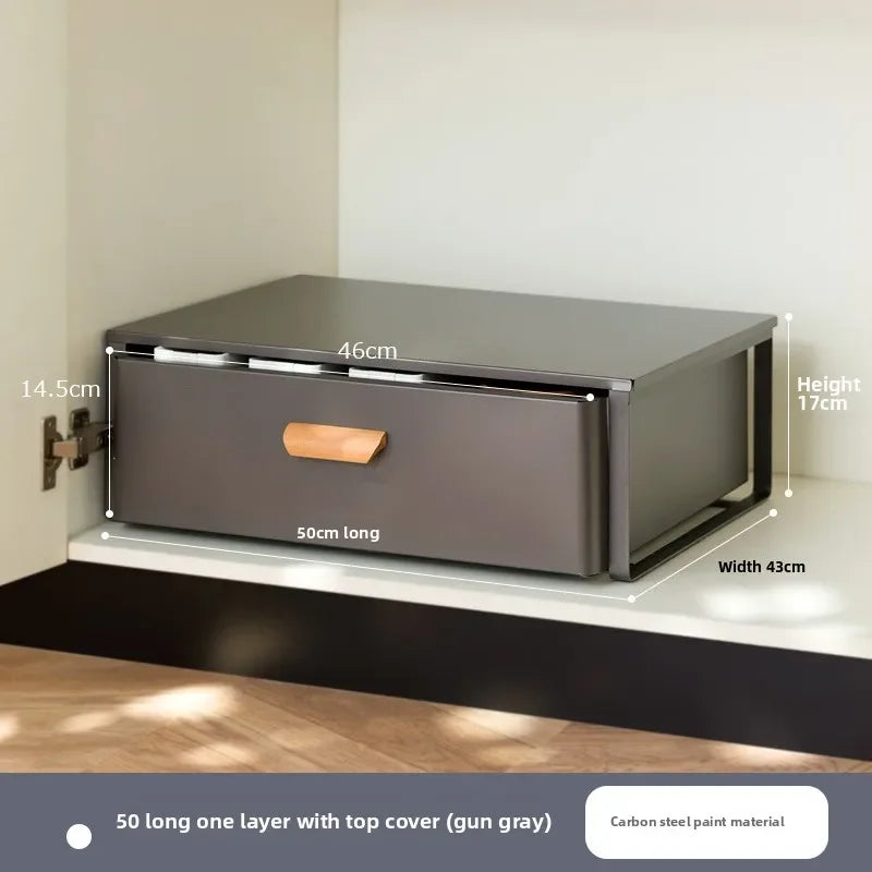 Multi-functional Kitchen Lower Sink Shelf Seasoning Dishes Pull-out Storage Box Sink Storage Rack Cabinet Pull Basket Layer Rack Oasis Select Grey B-1-50