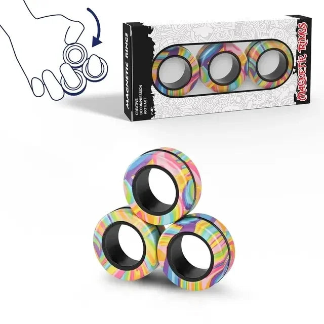 Magnetic Rings Fidget Toy Set Adult Fidget Magnets Spinner Rings Fidget Pack Great Gift for Adults Teens Kids (3PCS) Oasis Select random color drawing
