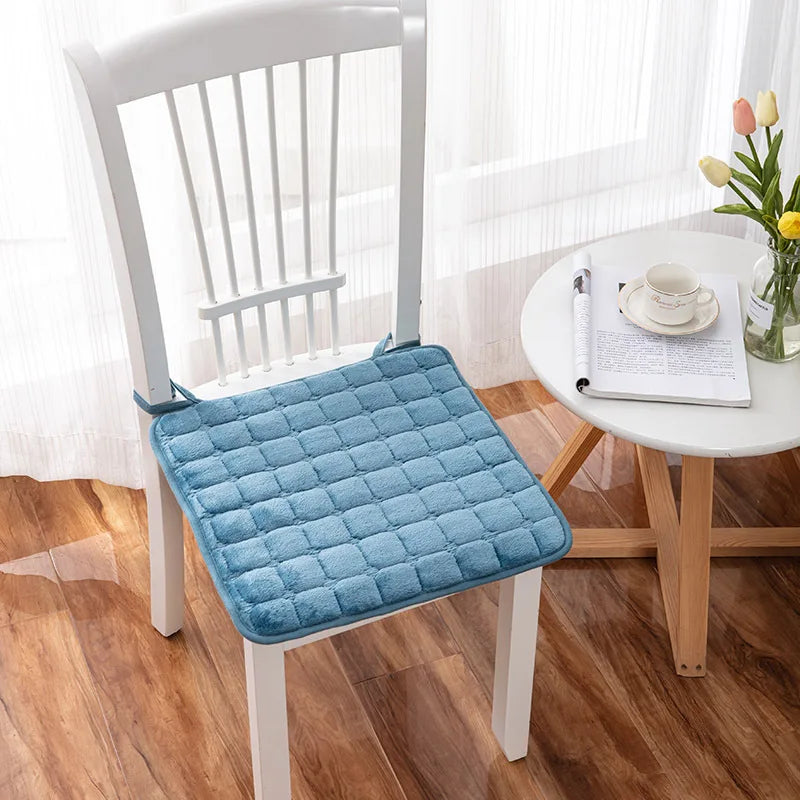 Square Plush Flannel Dining Chair Cushions with Shoulder Strap - All-Season Thin Warmth, Cozy Stool Accessories Oasis Select Blue 40x40cm
