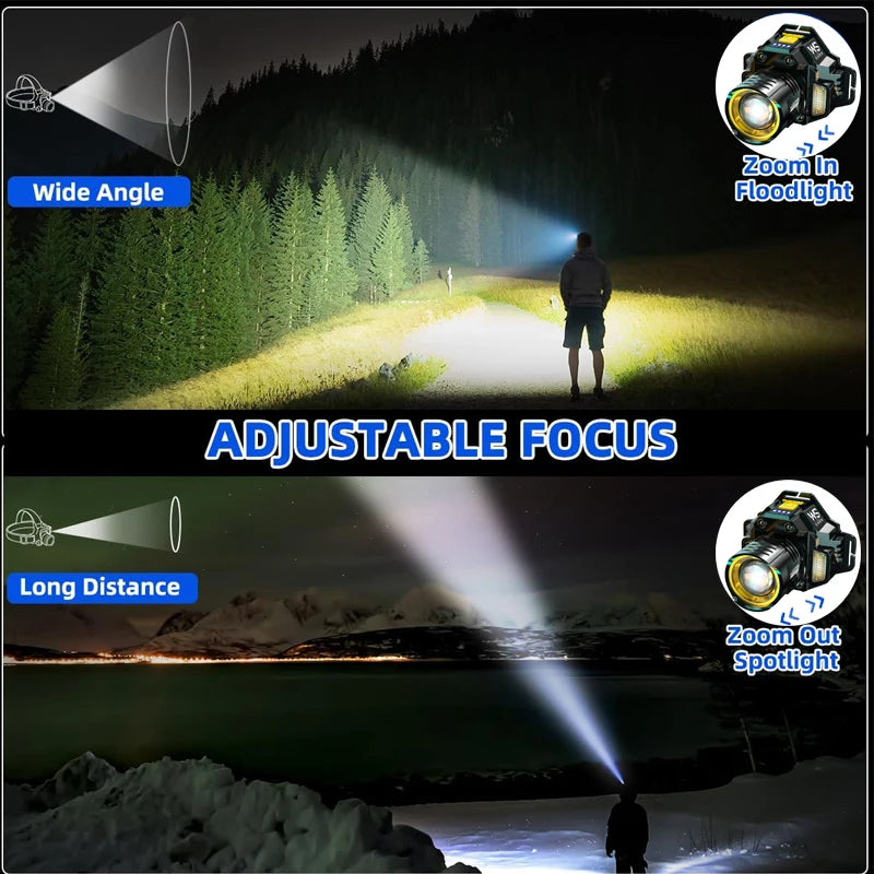 Rechargeable Sensor LED Headlamp Telescopic Zoomable Headlight Outdoor Waterproof High Lumen Work Head Flashlights for Camping Oasis Select