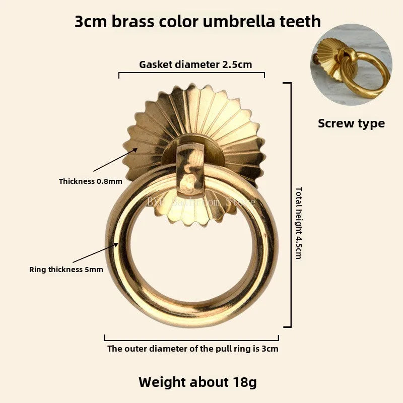 Antique Style Pure Brass Ring Pull for Cupboard Cabinet Drawer Rings Pulls Knob with Screws Vintage Furniture Hardware Oasis Select T2202-3cm 2