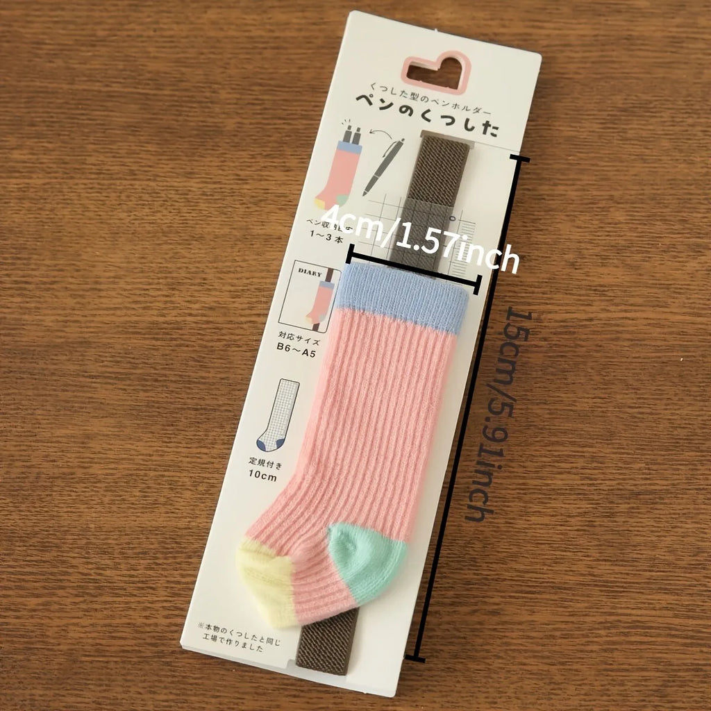 Japanese Retro Contrast-Color Sock-Style Pen Holder, Elastic Journal Binding Strap with Ruler, Portable Pen Organizer, Book Band Oasis Select
