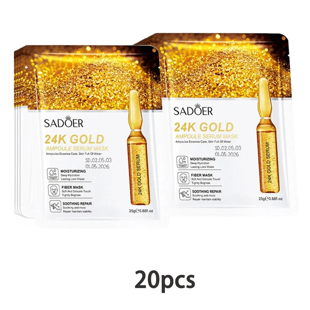 10/20/30pcs 24K Gold Vitamin C Hyaluronic Acid Face Mask Facial Moisturizing Firming Hydrating Facial Masks Skin Care Products Oasis Select Type A 20pcs