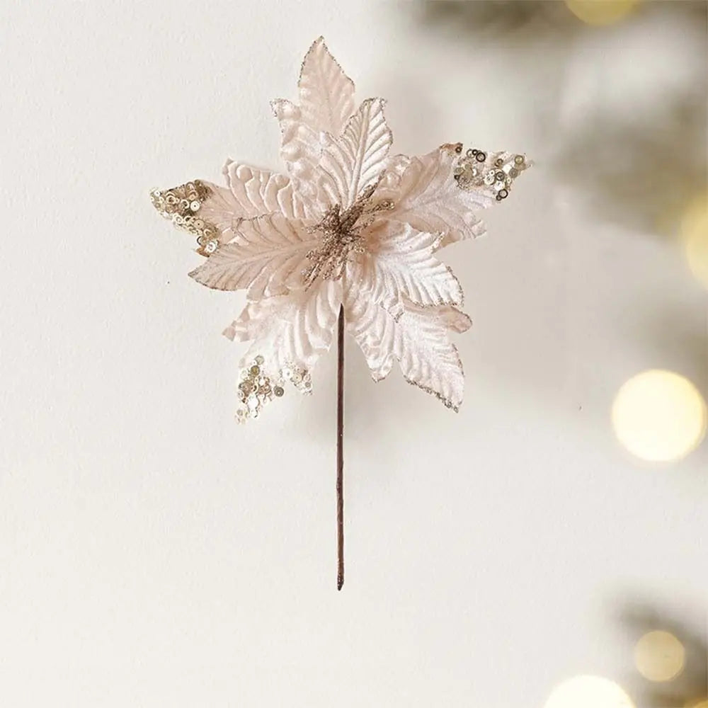25cm Christmas Poinsettia Glitter Artificial Flower | DIY Wreath