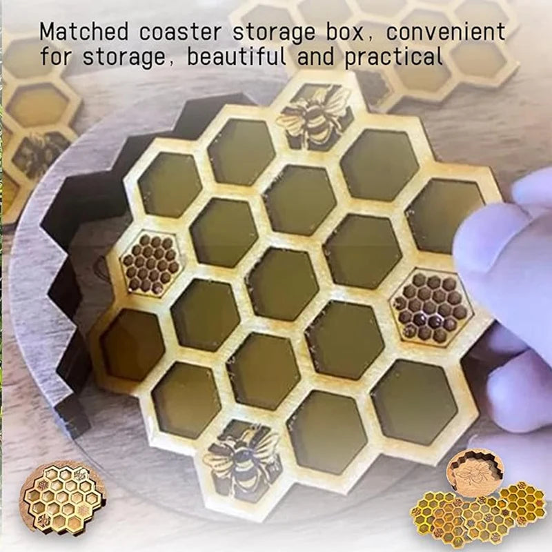 Coasters Set For Drinks With Holder, 4Pcs Honeycomb Shaped Drink Coasters, Mug Coaster For Cold/Hot Drinks Durable Oasis Select