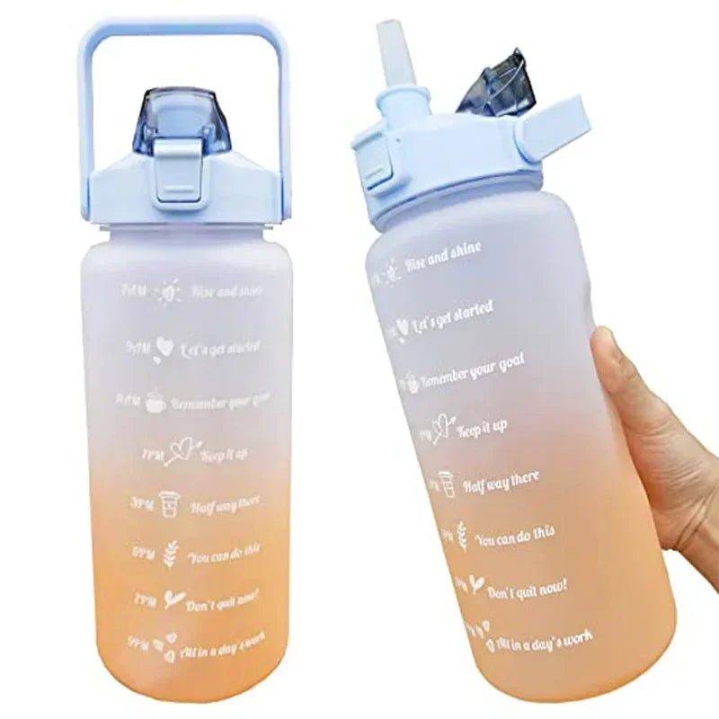 2 Liter Water Bottle with Straw Female Girls Large Portable Travel Bottles Sports Fitness Cup Summer Cold Water with Time Scale Oasis Select blue orange 2.0L