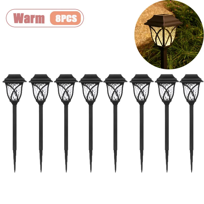 1-8PCS Solar Powered Outdoor Garden Lights Waterproof LED Stake Lamps for Automatic Yard Pathway and Lawn Lighting Oasis Select Warm-8PCS
