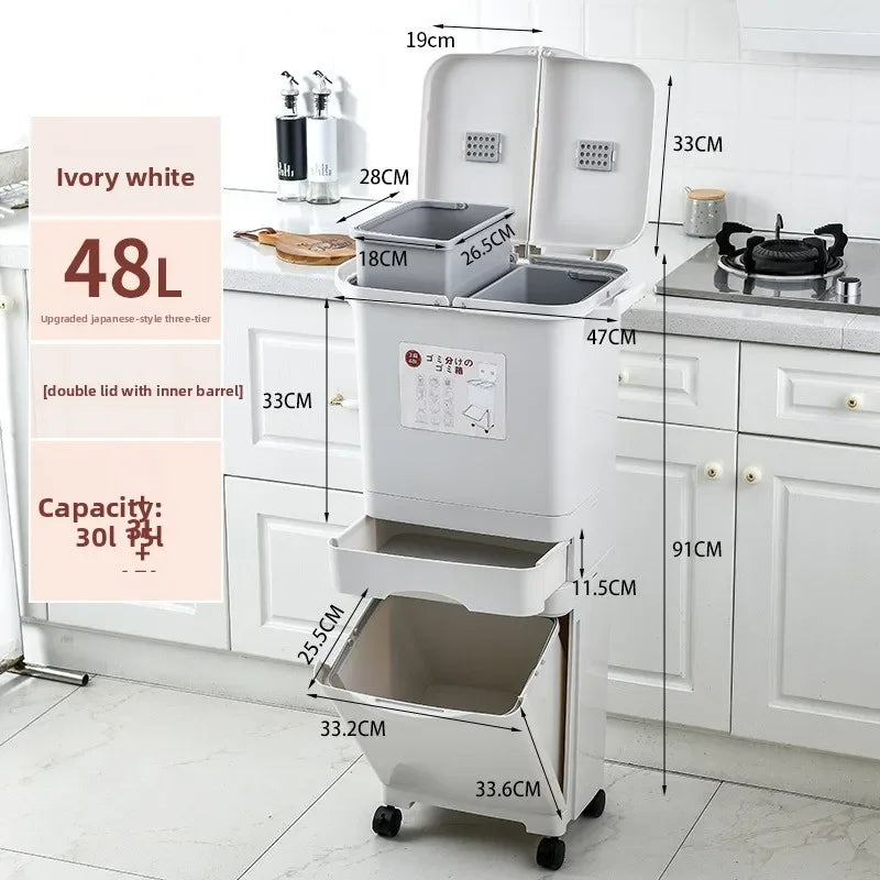 Kitchen trash can Large deodorant garbage with lid Double layer dry and wet separation garbage sorting Double layer inner bucket Oasis Select