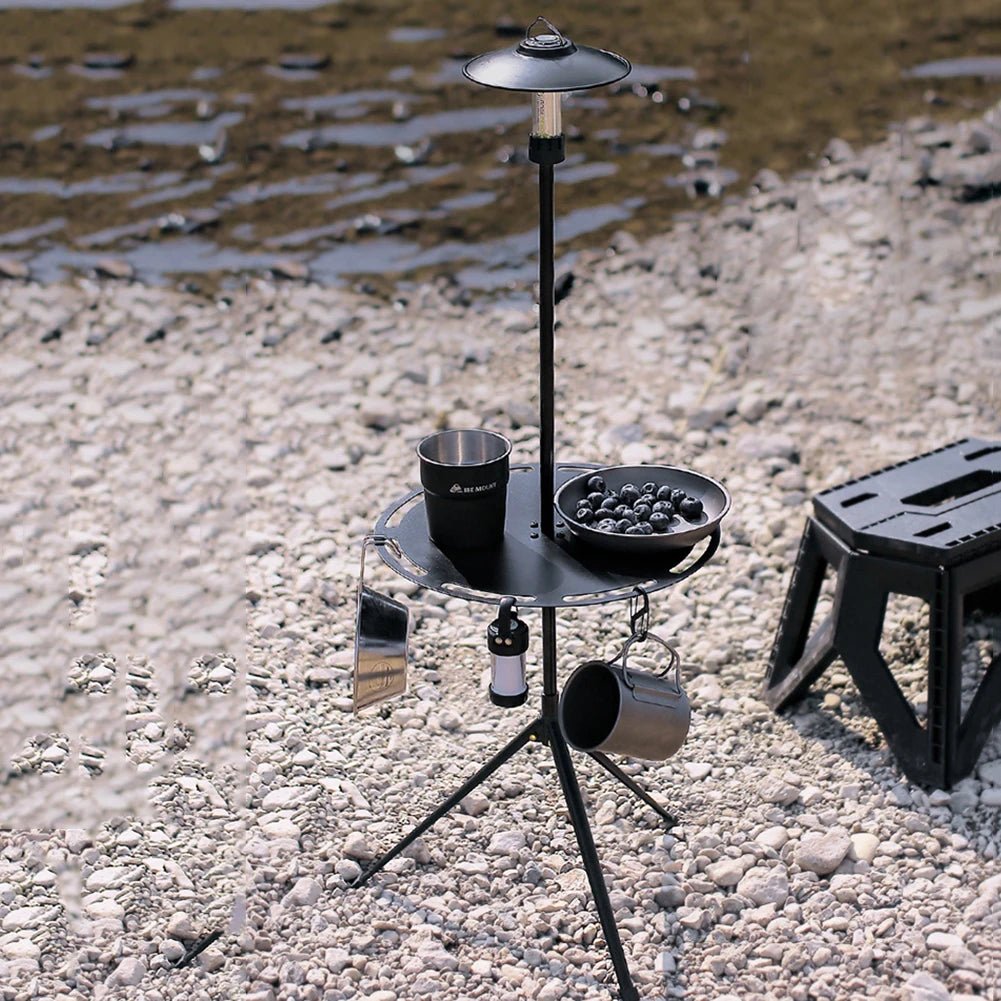 Telescopic Folding Picnic Table Strong Load-bearing Round Camping Table with Light Pole Tripod Storage Bag for BBQ Picnic Hiking Oasis Select