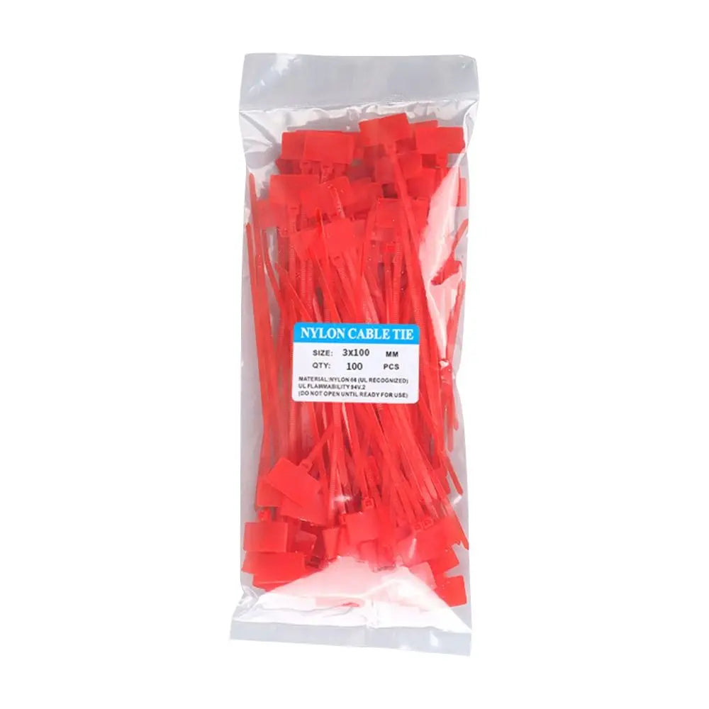 100pcs Plastic Loop Ties Markers Cable Easy Mark Nylon Cable Ties Tag Labels Tag Self-locking Zip Ties Oasis Select red