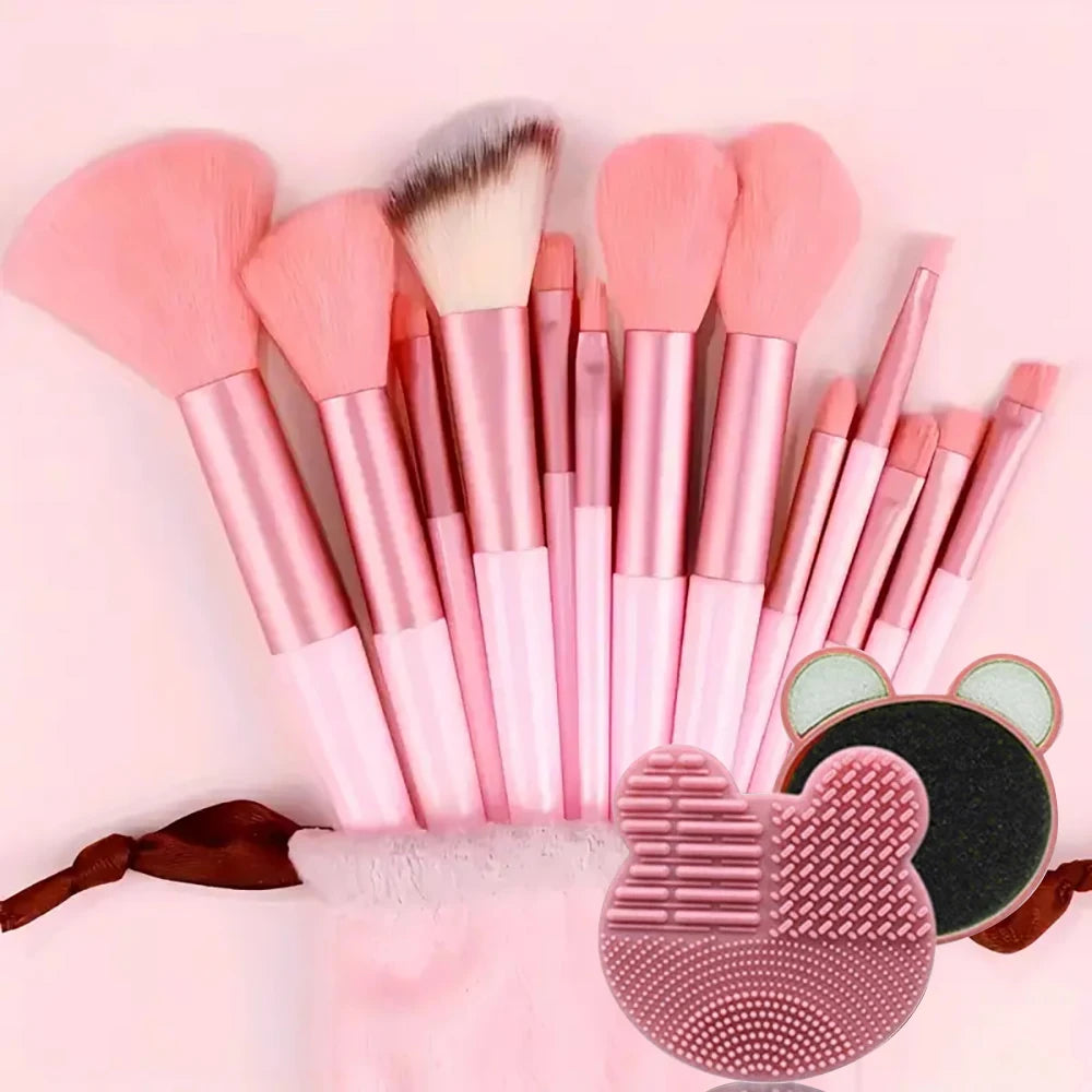 13/33pcs Professional Makeup Brush Set with Accessories for Combination Skin- Featuring Soft Brushes，Suitable for Beginners Oasis Select China Mainland with Cleaner Pad