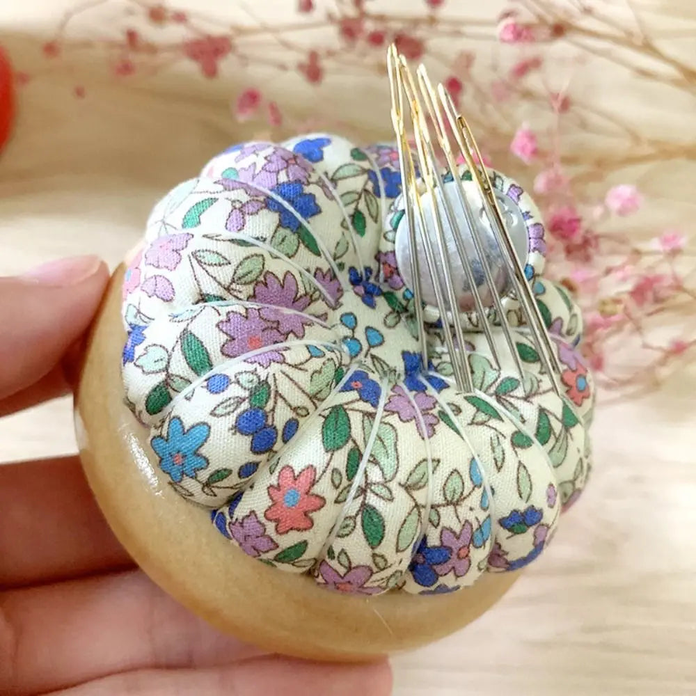 Pumpkin Pin Cushion – Wood Base Cotton Needle Holder