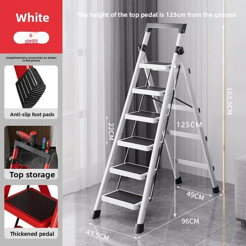 Herringbone Ladder Household Ladder Folding Telescopic Multifunctional Indoor Stairs Thickened Climbing Ladder Escalator Oasis Select B-White-6