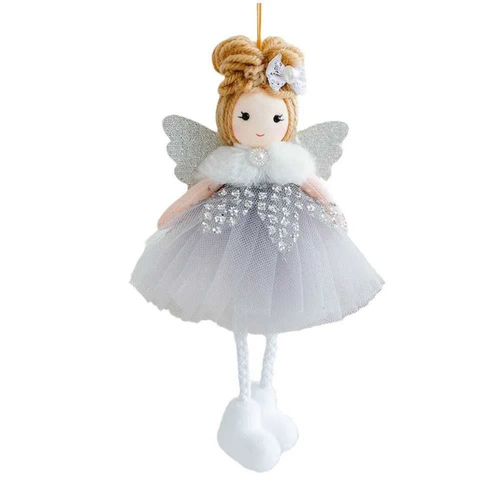 16*9CM Christmas Plush Mesh Angel Doll Pendant Cartoon Cute Wings Girl Doll Christmas Tree Decoration Bedside Hanging Oasis Select gray China Mainland