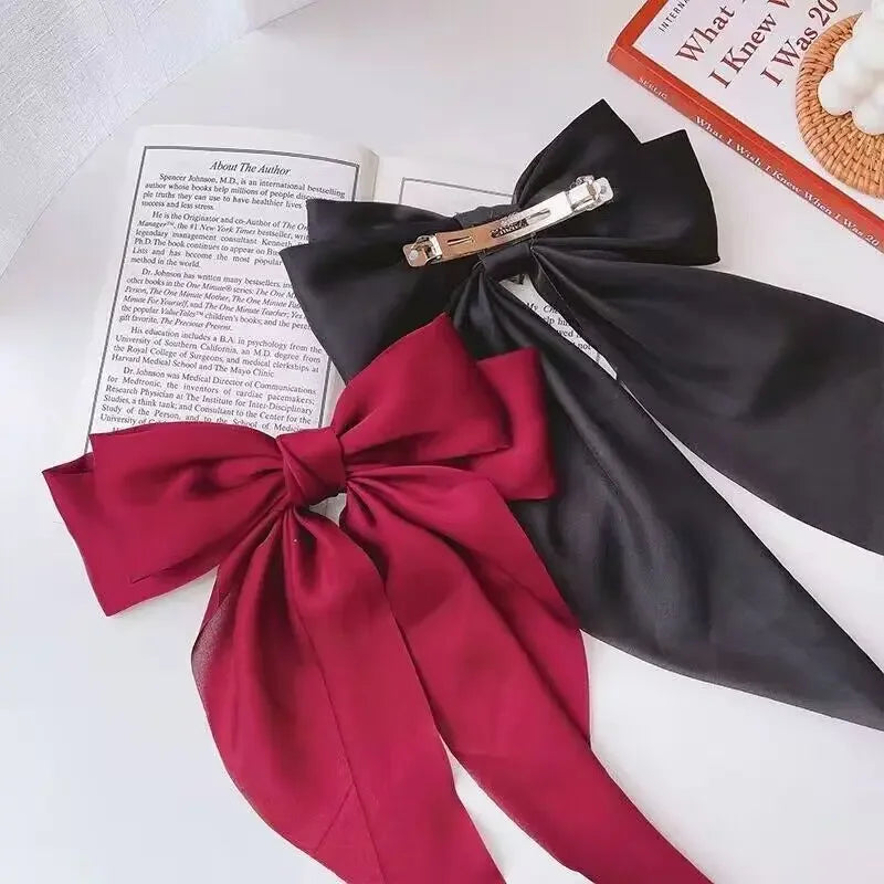 Solid Satin Bow Ribbon Hair Clips for Women - Elegant Bowknot Hairpins Barrettes for Girls, Wedding Bridal Hair Accessories Oasis Select