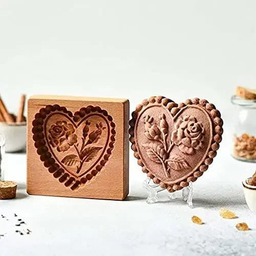 DIY Wooden Shortbread Mold Raspberry Heart Carved Gingerbread Cookie Mold Kitchen Cutter Molds For Valentine's Day Easter Party Oasis Select 08 - 10x10x2cm