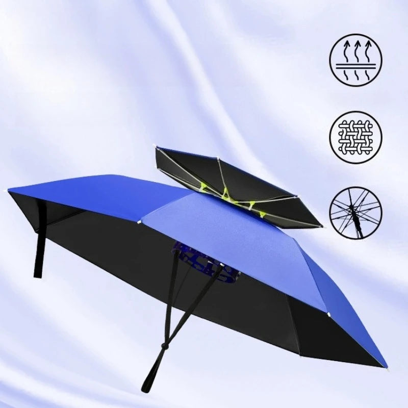 Head Mounted Fishing Umbrella Cap Multi functional Outdoor Sunshade Head Umbrella Cap Adult Sunny and Rainy Umbrella Oasis Select D 6K full-fiber