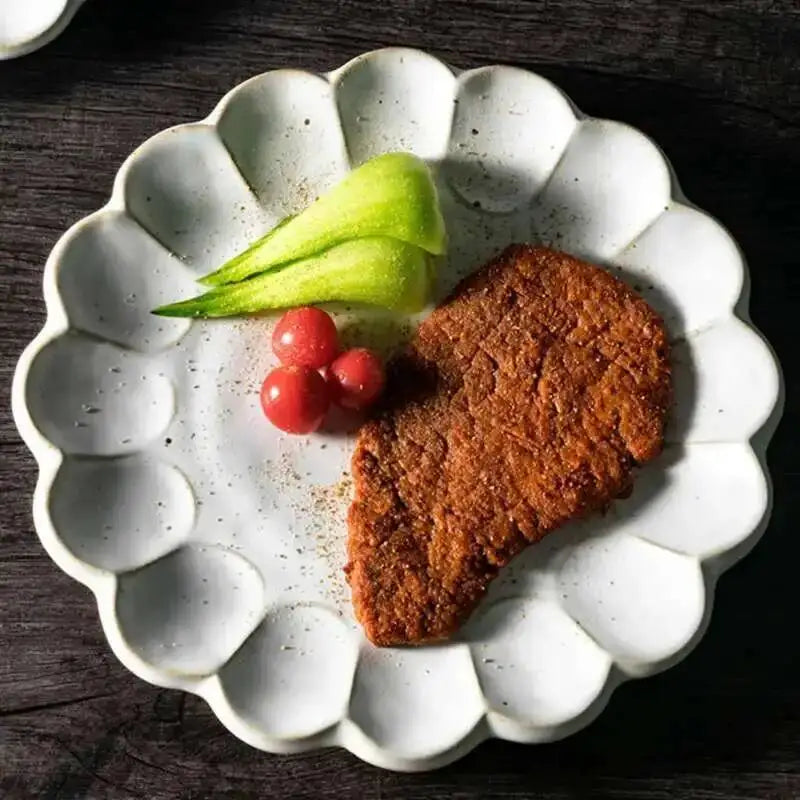 Retro Flower Shape Ceramic Dinner Plate Tableware Steak Dish Fish Long Tray Salad Rice Soup Noodles Bowl Oasis Select