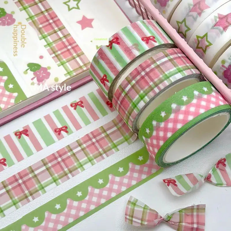 2/3Pcs INS Style Decorative Tape Set Wing Bow Grid Pattern Cute Adhesive Tapes for DIY Scrapbooking Journaling Craft Projects Oasis Select E