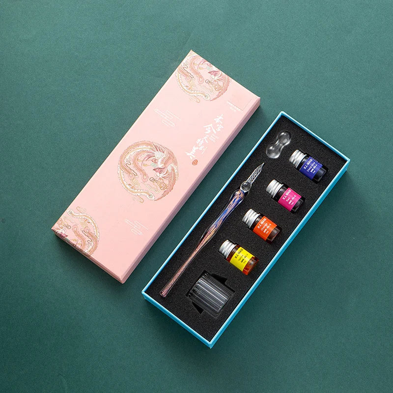 Fantasy glass pen dipped in water, antique style colored ink, crystal signature pen, gift pen dipped in ink set Oasis Select 19