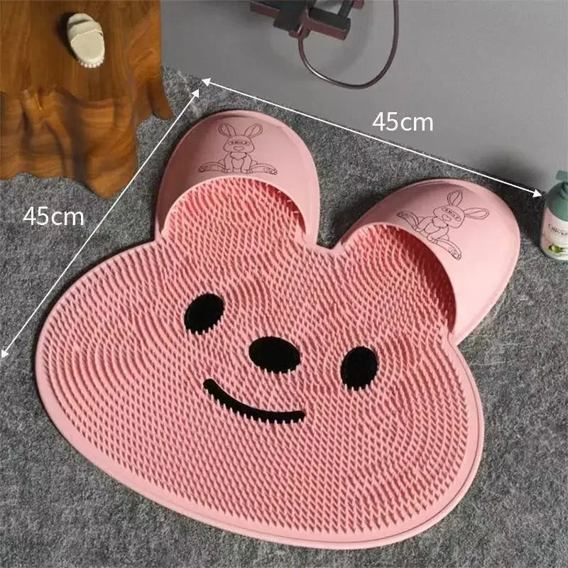 Bathroom Shower Anti Slip Mat Rabbit, Circular Massage Foot Mat, Back Suction Cup,Foot Scrubber, Back Scrubber, Anti Fall Device Oasis Select pink 45cmX45cm