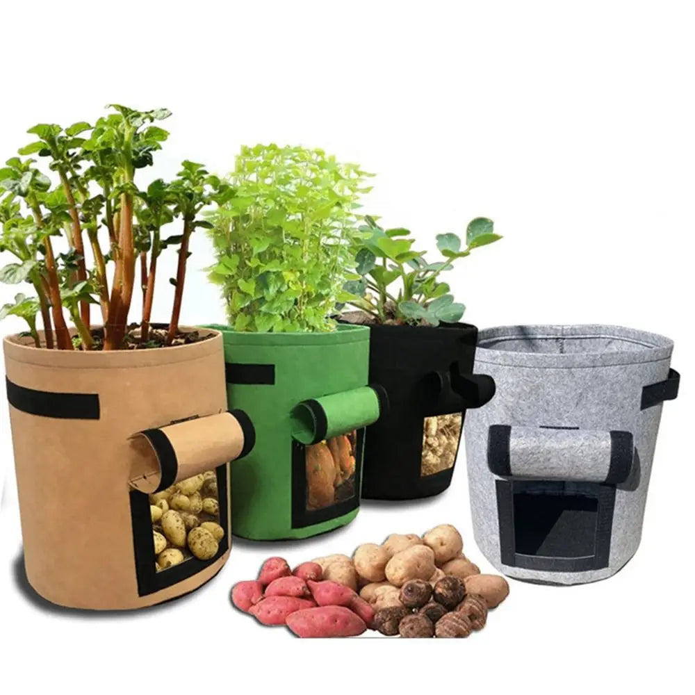 Multi-purpose Thicken Plant Grow Bags Access Flap Harvest Window Potato Pot Aeration Handles Vegetables Planter Tub Outdoor Oasis Select