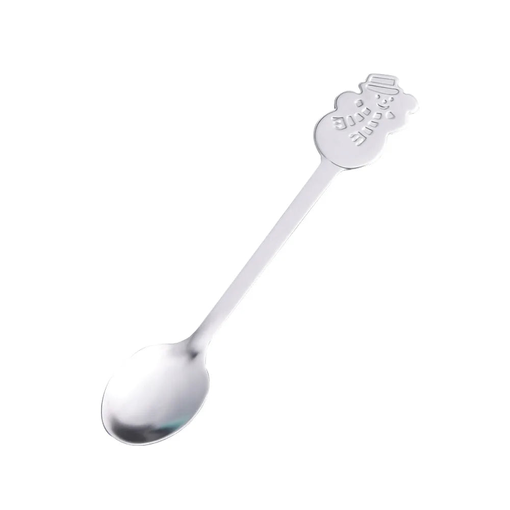 Christmas Gifts Coffee Spoons Stainless Steel Nordic style Dessert Spoon Tableware Kitchen Accessories New Year Gift Decorations Oasis Select Silver Snowman
