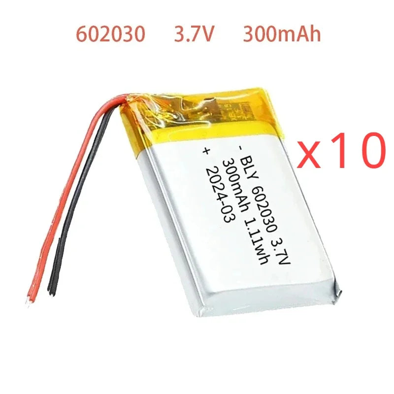 602030 3.7V 300mAh Real Capacity Polymer Lithium Ion Rechargeable Battery for Toys, LED Light, Bluetooth Speaker Tools Accessory Oasis Select 10pcs