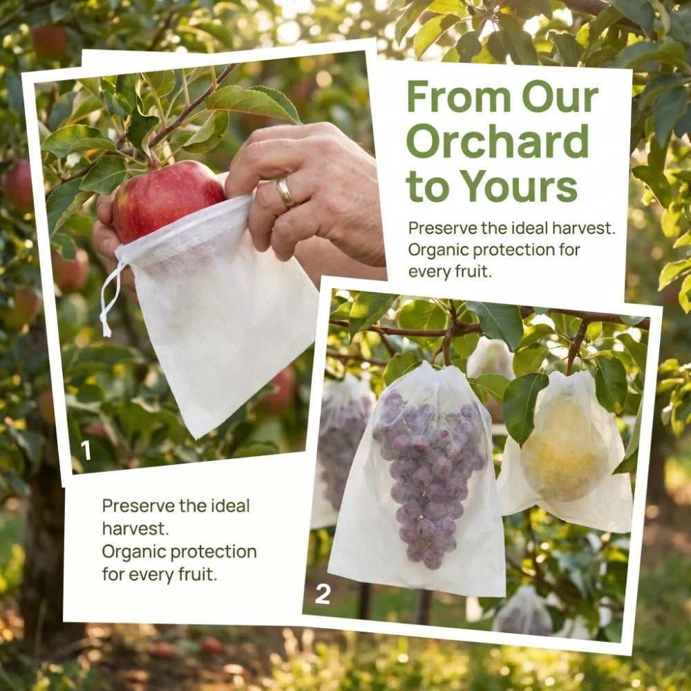 100Pcs Breathable Fruit Protection Bags Hidden Drawstring Non-woven Fabric Bird Netting Anti-Bird Multi-purpose Oasis Select