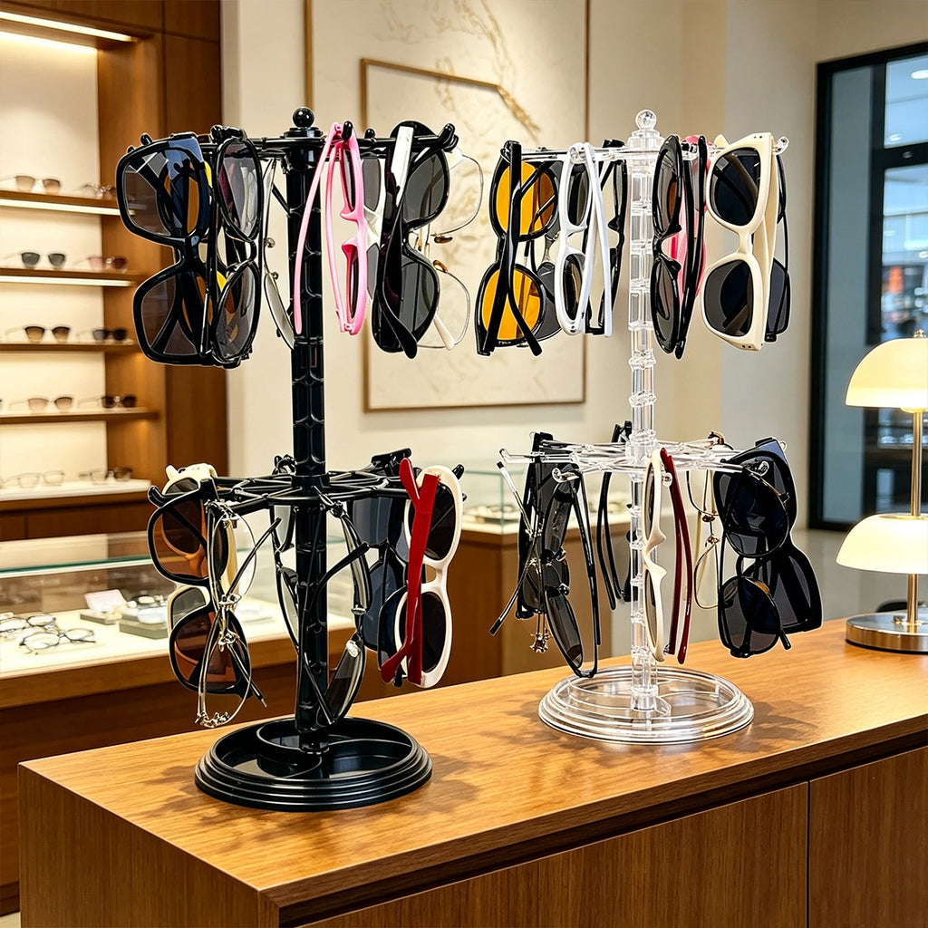 1pc adjustable black/transparent glasses display storage hanging bag two-layer height rotatable sunglasses countertop holder Oasis Select
