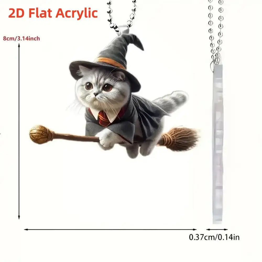 2D Acrylic Funny Cat Christmas Ornament | Santa Hat Pendant