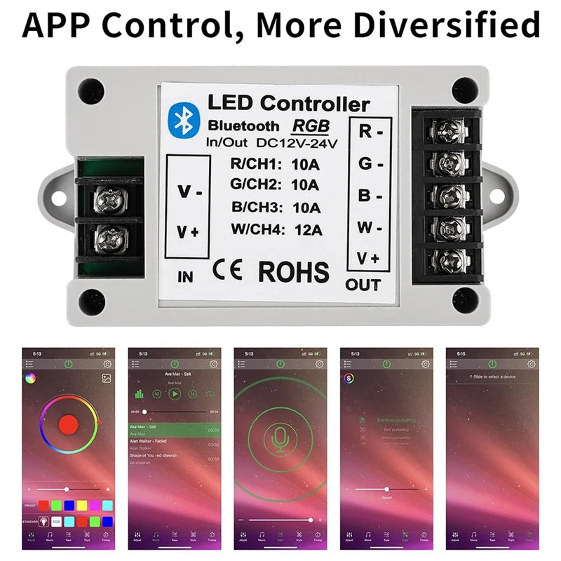 WISH RGB/RGBW LED Bluetooth Controller RGB LED Strip Light Controller Phone APP Control For 5050 3528 RGB LED Striplights Oasis Select