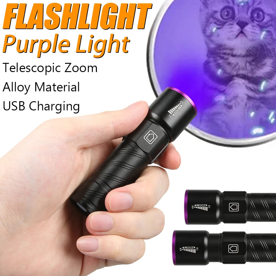 395nm UV Blacklight Flashlight | Zoomable USB Rechargeable