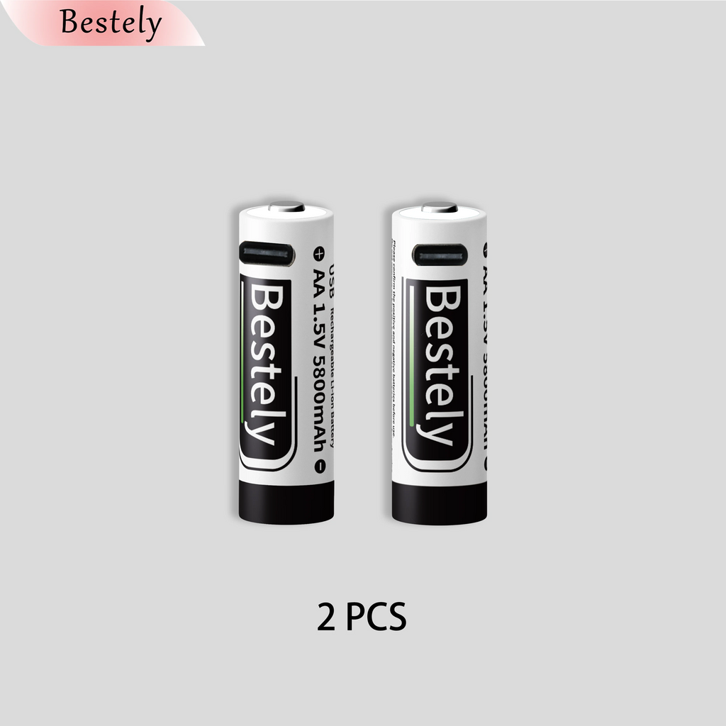 AA Rechargeable Batteries 1.5V 5800mAh Li-ion Battery Long-Lasting High Capacity Lithium Akku, 2000 Cycle with Free USB-C Cables Oasis Select 2 pcs batteries