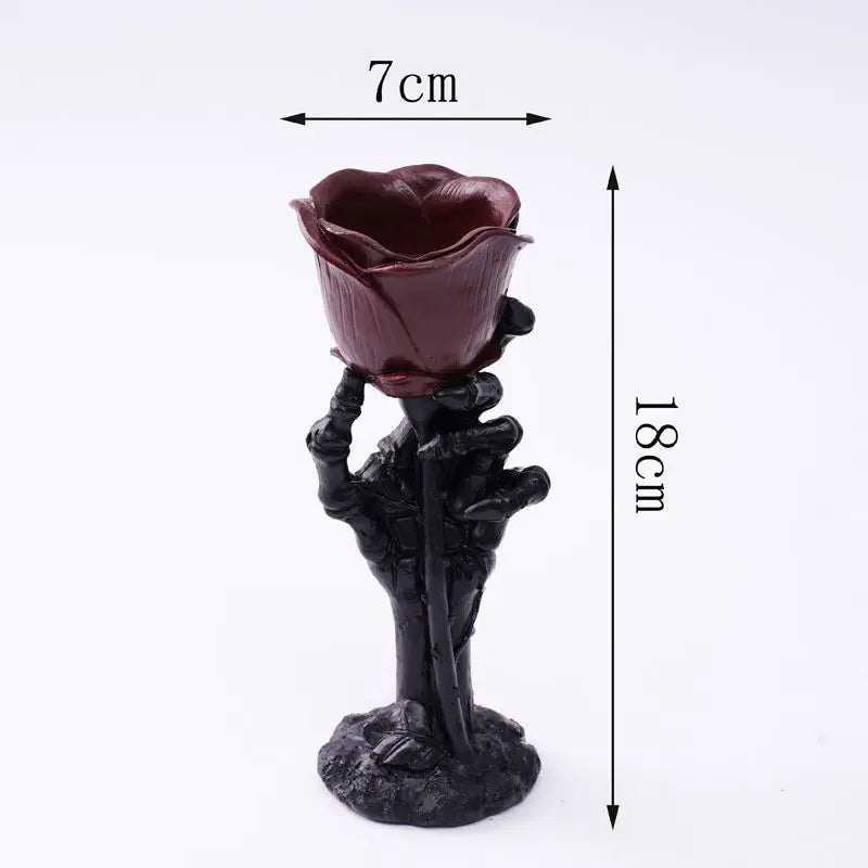 Halloween Skeleton Hand Rose Candlestick Decoration A Resin Home Retro Romantic Candlestick Atmosphere Decoration Oasis Select Black Skeleton No candles