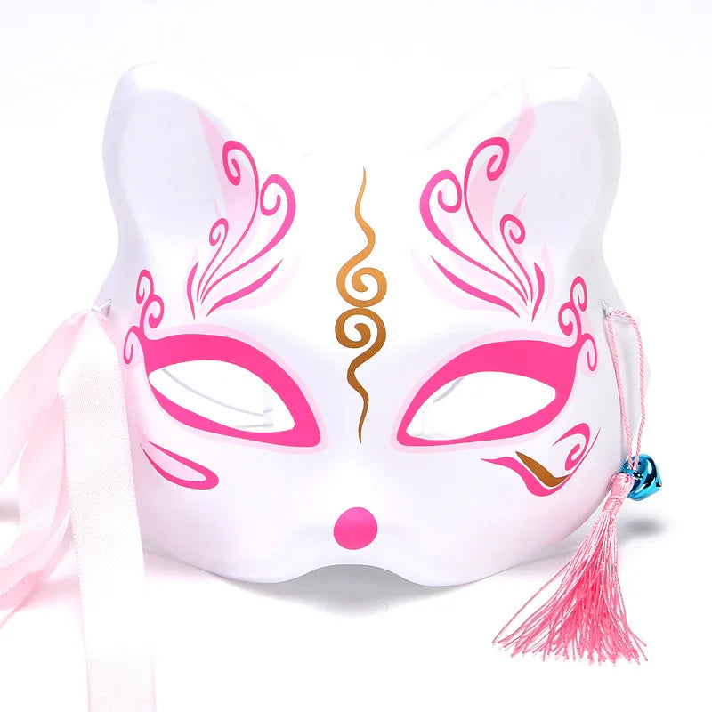 Foxes Mask Japanese Cosplay Rave Hand-Painted Anime Demon Slayer Half Face Cat Masks Masquerade Festival Party Cosplay Props Oasis Select 08