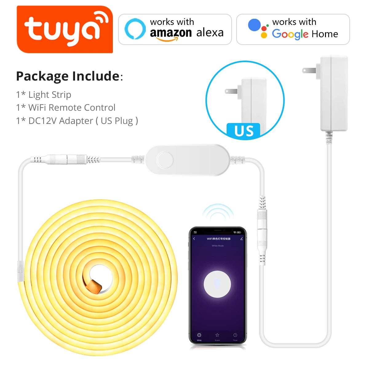 1-5M RGB/White/Warm LED Strip Neon Lights Smart WiFi Music Sync,Coloful Mood Light Tape for Game Room for Tuya APP Alexa Voice Oasis Select Warm US Plug Set 1m