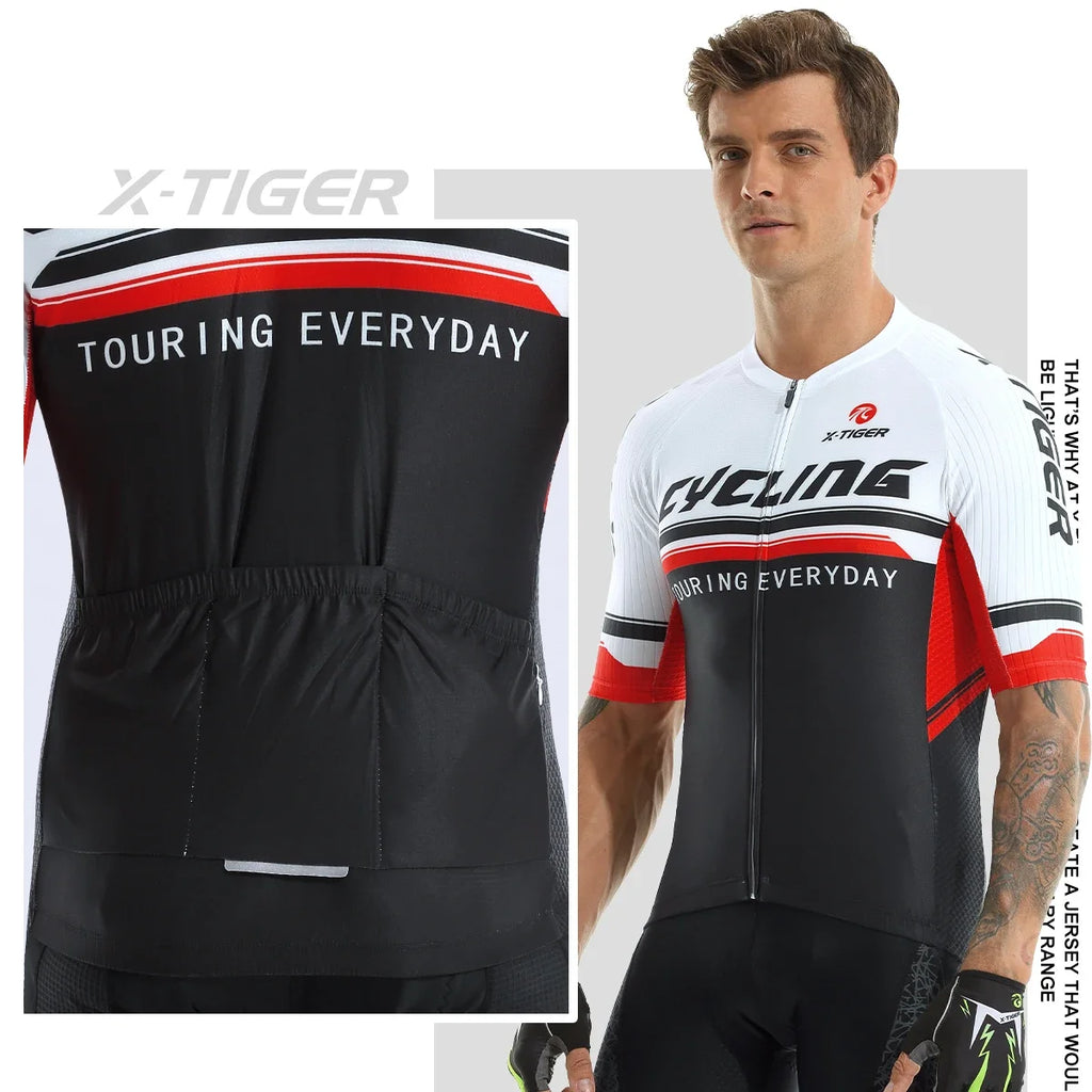 Ｘ-TIGER Men Cycling Jersey Bike Short Sleeve with 4 Rear Pockets Breathable Quick Dry Biking Shirt MTB Racing Clothing Oasis Select