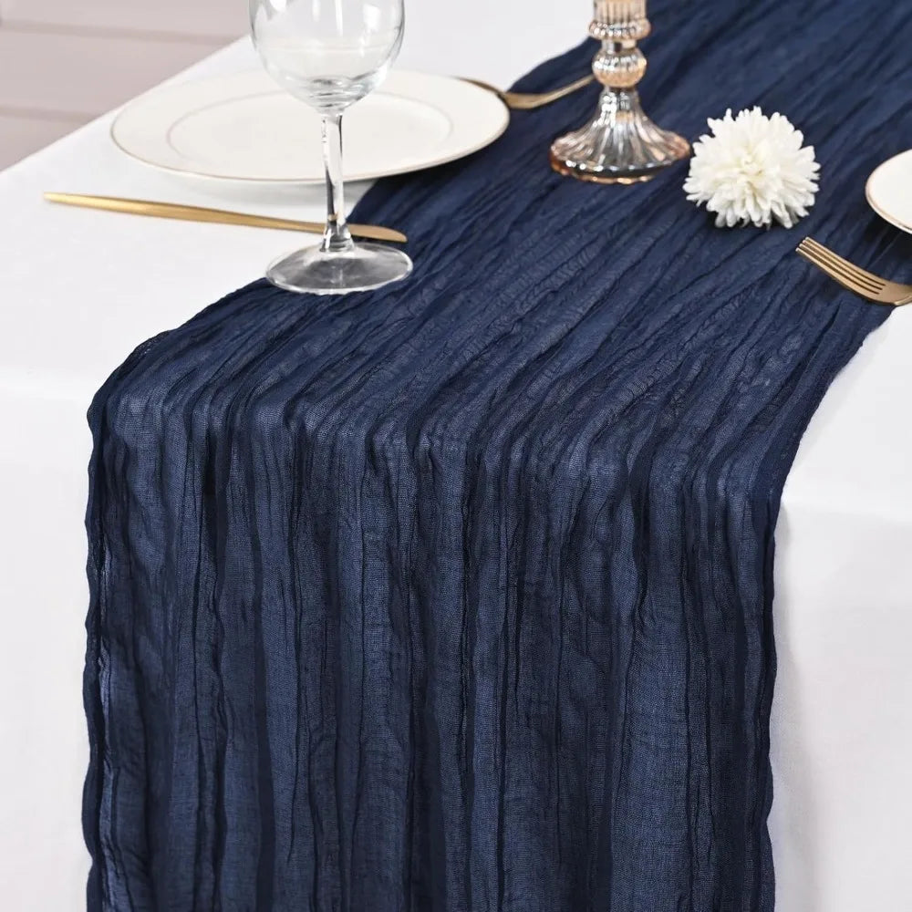 Crepe Table Runner Pleated Polyester Washable 180/300/400cm