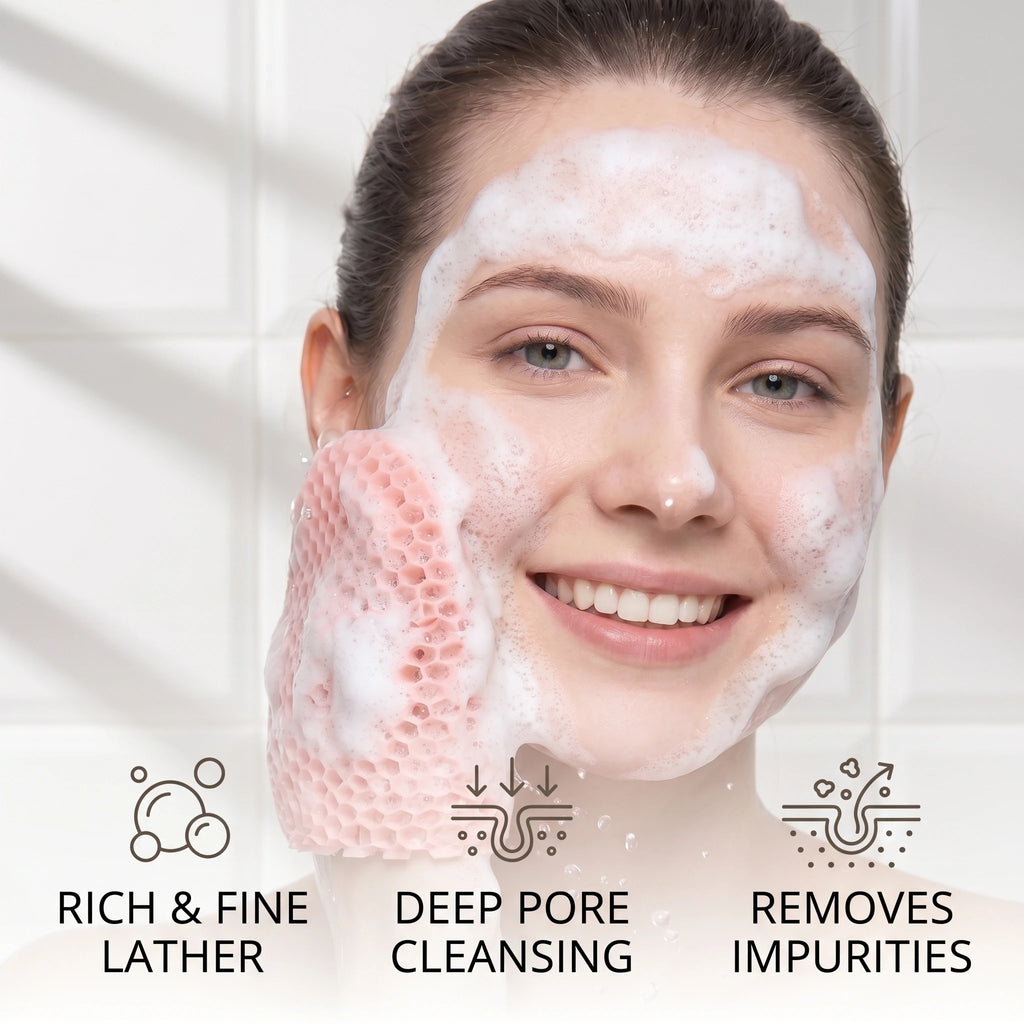 Honeycomb Exfoliating Shower Finger Caps, available in multiple colors, cleanses the skin and is safe, breathable and odorless. Oasis Select