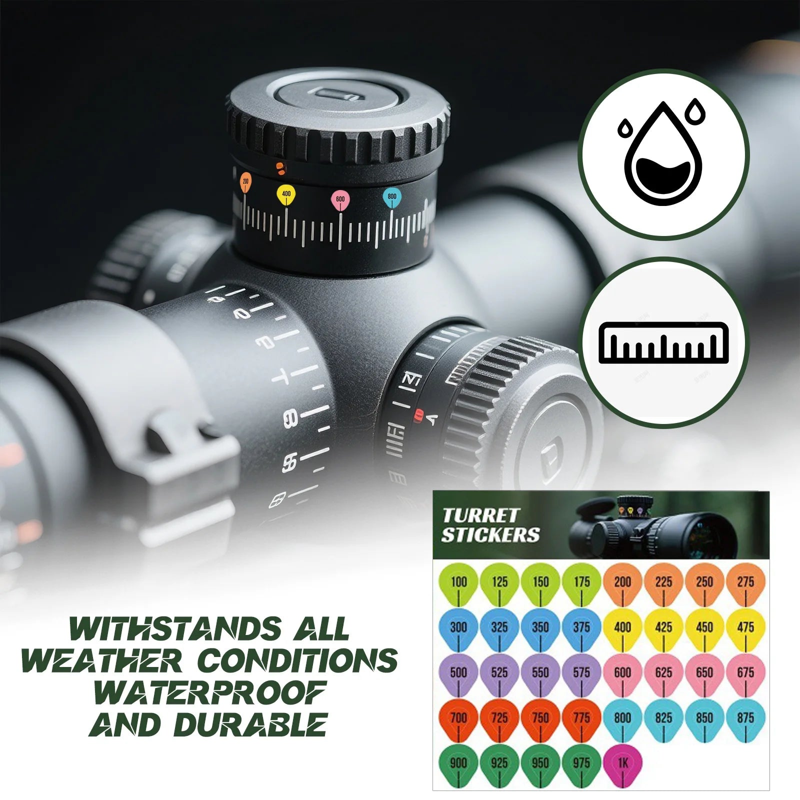 8-Sheet Rifle Scope Turret Stickers for Long Range Shooting Scope Turret Tags Oasis Select