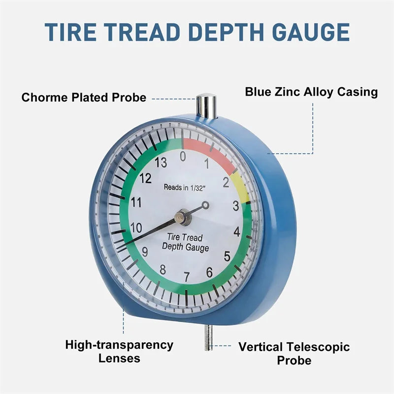 Tire Tread Depth Gauge Dial Type Tire Tread Depth Gauge Professional For Motorcycle Car Truck & Bus Easy Reading Dial Oasis Select