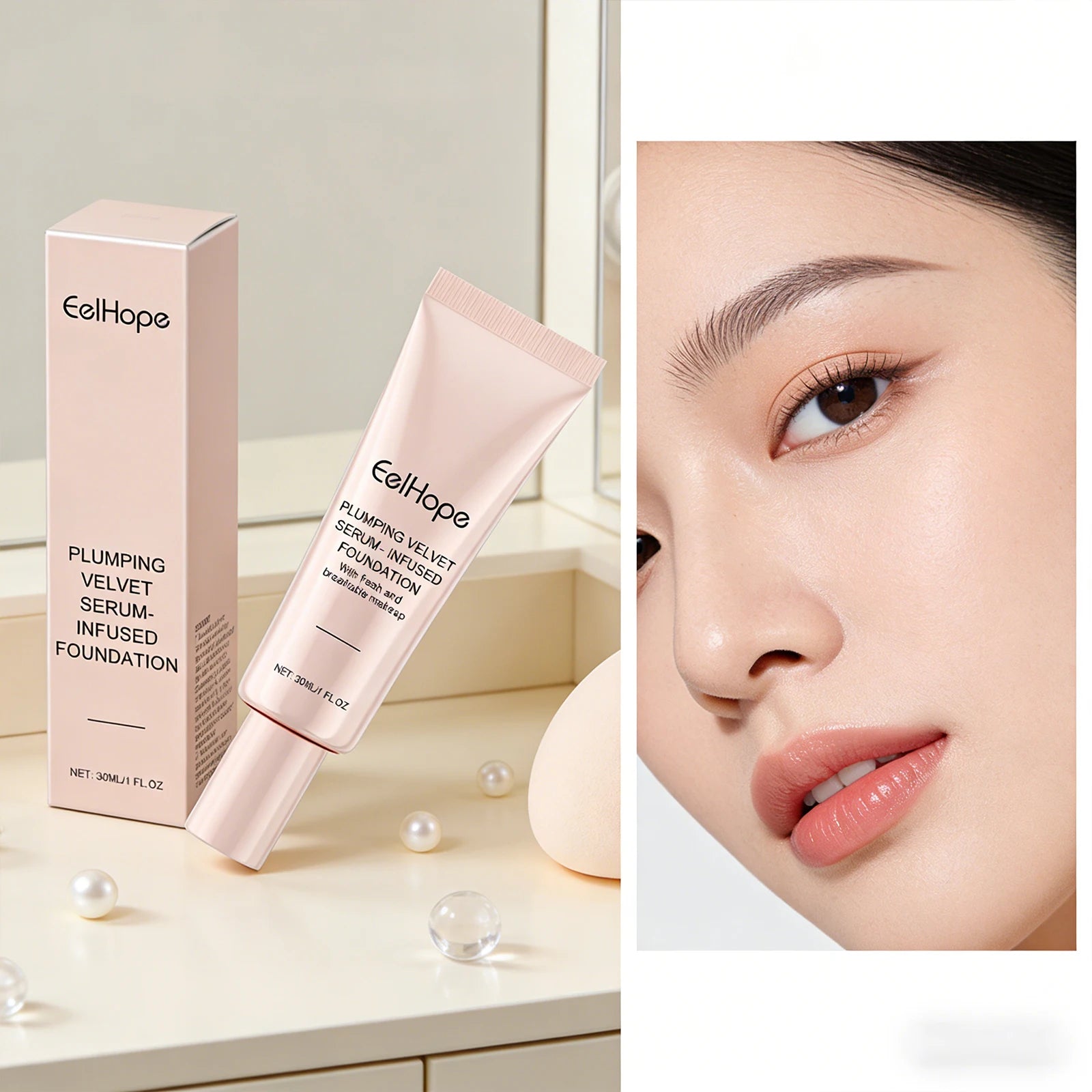 2-in-1 Plumping Velvet Serum-Infused Foundation Makeup Multifunctional Lightweight Magic Color Changing Foundation Cream Matte Oasis Select